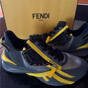 Fendi Men's Gray and Yellow Sneakers